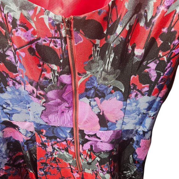 Julian Taylor Red & Floral Cap Sleeve Fit & Flare Dress With Back Zipper size 14 - Picture 5 of 6